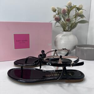Kate Spade Piazza Patent Bow Ankle Strap Sandal Black K3303 Women 6.5 B NWB